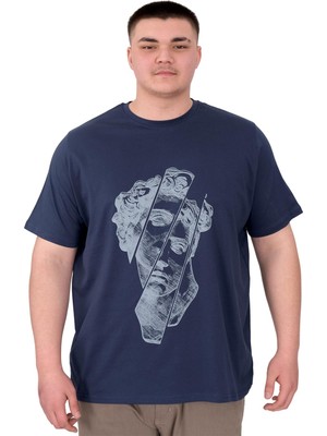 Mode Xl Büyük Beden Erkek T-Shirt Bisiklet Yaka Statue U25004 Indgo