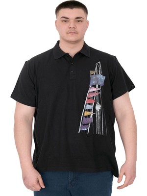 Mode Xl Büyük Beden Erkek T-Shirt Polo Flag U25304 Siyah