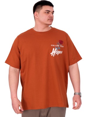 Mode Xl Büyük Beden Erkek T-Shirt Bisiklet Yaka Rose U25032 Tarçın