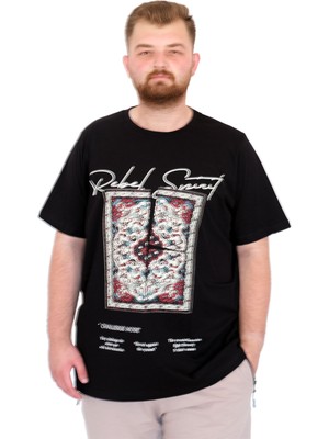 Mode Xl Büyük Beden Erkek T-Shirt Bisiklet Yaka Rebel U25039 Siyah