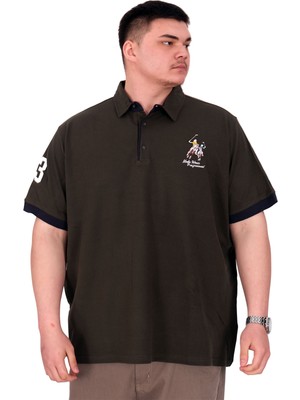 Mode Xl Büyük Beden Erkek T-Shirt Polo Yaka Nakış Detaylı U25311 Haki