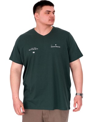 Mode Xl Büyük Beden Erkek T-Shirt V Yaka Memorıes U24055 Nefti