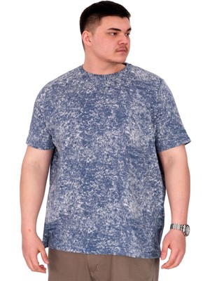 ModeXL Mode Xl Indigo Renkli Büyük Beden Erkek T-Shirt Bisiklet Yaka Standart Kısa Kol Günlük Stil U20037