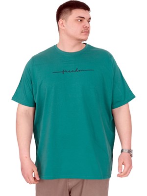 Mode Xl Büyük Beden Erkek T-Shirt Bisiklet Yaka Freedom U25033 Nefti