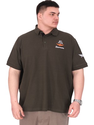 Mode Xl Büyük Beden Erkek T-Shirt Pike Polo Yaka U25305 Haki
