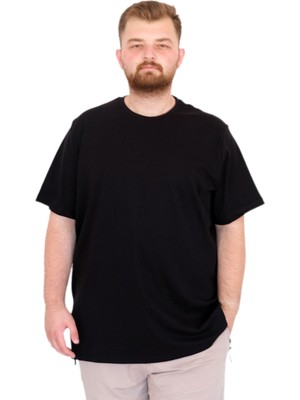 Mode Xl Büyük Beden Erkek T-Shirt Bisiklet Yaka U25035 Siyah