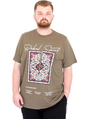 Mode Xl Büyük Beden Erkek T-Shirt Bisiklet Yaka Rebel U25039 Haki