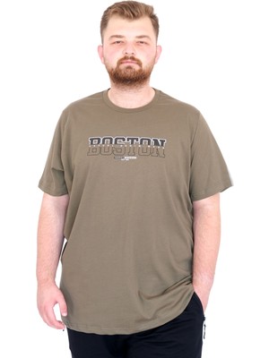 Mode Xl Büyük Beden Erkek T-Shirt Bisiklet Yaka Boston U25037 Haki