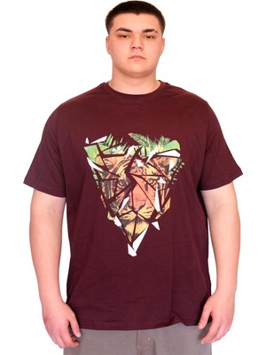 Mode Xl Büyük Beden Erkek T-Shirt Bisiklet Yaka Tıger Baskılı U25007 Mürdüm