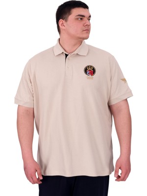 Mode Xl Büyük Beden Erkek T-Shirt Pike Polo Yaka U25306 Bej