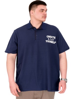 Mode Xl Büyük Beden Erkek T-Shirt Polo Yaka Yourself U25310 Indigo