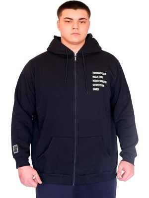 Mode Xl Büyük Beden Erkek Kapüşonlu Sweatshirt Fermuarlı 3 Ip Bronx U24560 Lacivert