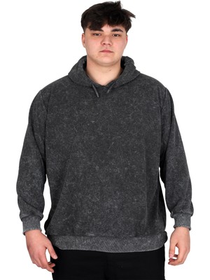 Mode Xl Büyük Beden Erkek Kapüşonlu Sweatshirt Asit Yıkama Interlok U24167 Gri