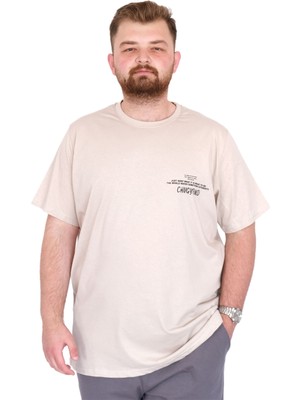 Mode Xl Büyük Beden Erkek T-Shirt Bisiklet Yaka Compaes U25021 Bej