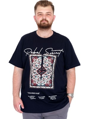 Mode Xl Büyük Beden Erkek T-Shirt Bisiklet Yaka Rebel U25039 Lacivert