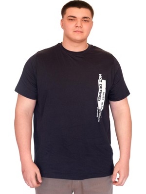 Mode Xl Büyük Beden Erkek T-Shirt Bisiklet Yaka Not Defınets Baskılı U25009 Lacivert