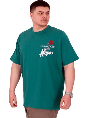 Mode Xl Büyük Beden Erkek T-Shirt Bisiklet Yaka Rose U25032 Nefti