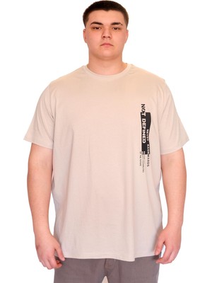 Mode Xl Büyük Beden Erkek T-Shirt Bisiklet Yaka Not Defınets Baskılı U25009 Bej