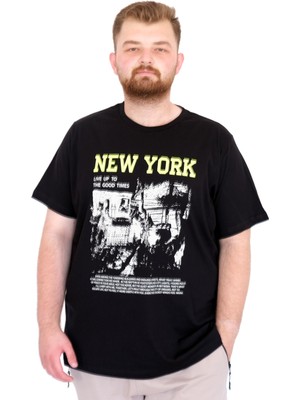 Mode Xl Büyük Beden Erkek T-Shirt Bisiklet Ysks New York U25036 Siyah