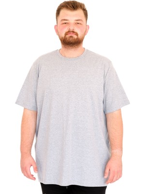 Mode Xl Büyük Beden Erkek T-Shirt Bisiklet Yaka U25035 Gri Melanj