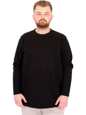 Mode Xl Büyük Beden Erkek Bisiklet Taka Sweatshirt Interlok Pike U22464 Siyah