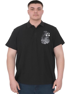 Mode Xl Büyük Beden Erkek T-Shirt Polo Sail Boat U25302 Siyah