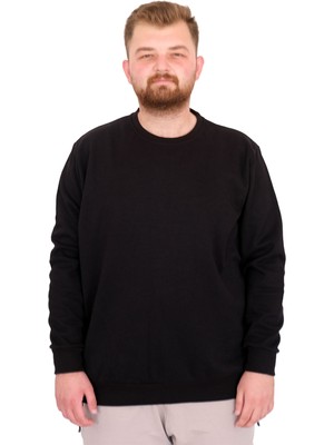 Mode Xl Büyük Beden Erkek Bisiklet Yaka Sweatshirt Basic U22465 Siyah