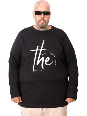 ModeXL Erkek Uzun Kol T-Shirt The Sed U25103 Siyah %95 Pamuk Günlük Stil Oversize Kesim