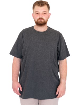 Mode Xl Büyük Beden Erkek T-Shirt Bisiklet Yaka U25035 Antrasit