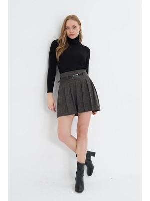 Pileli Balıksırtı Desenli Etek