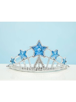 Resveq Yıldız Şekilli Elsa Prenses Kraliçe Tacı Mavi Renk Çocuk Boy 5X17 cm