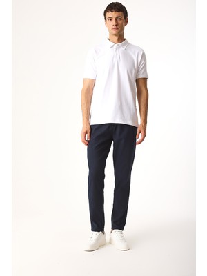 Alfred Beli Lastikli Keten Pantolon-Lacivert