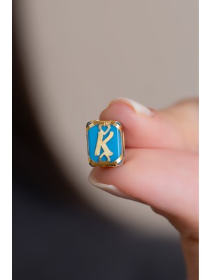 Bayar Gold 14 Ayar Altın Kafesli Mavi Boncuk K Harf Kolye Ucu