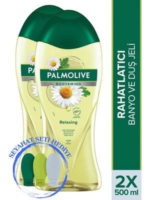 Palmolive Body & Mind Papatya Özü Rahatlatıcı Banyo Ve Duş Jeli 500 ml X 2 Adet + Seyahat Kiti Hediye