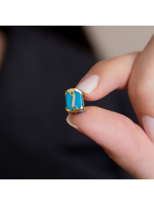 Bayar Gold 14 Ayar Altın Kafesli Mavi Boncuk i Harf Kolye Ucu