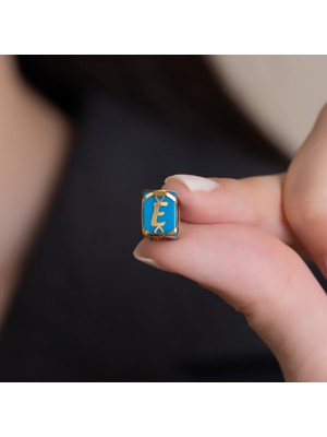 Bayar Gold 14 Ayar Altın Kafesli Mavi Boncuk E Harf Kolye Ucu