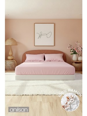 Anılsan Camelia Tek Kişilik Düz Ranforce Lastikli Çarşaf - Pudra %100 Pamuk