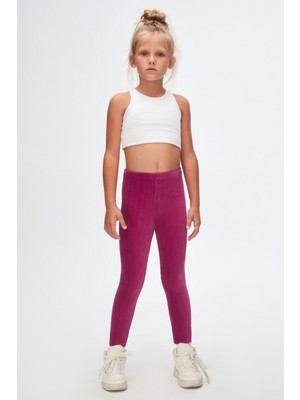 Mor Kız Çocuk Fitilli Kadife Tayt