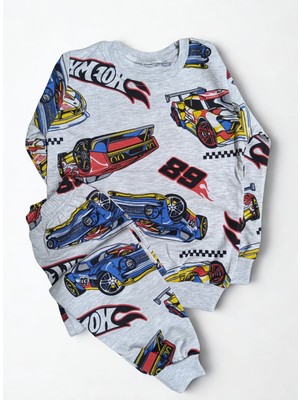 Döne Gözübek Erkekçocukaraba Desenli Uzunkollu Gri Pijamatakımı