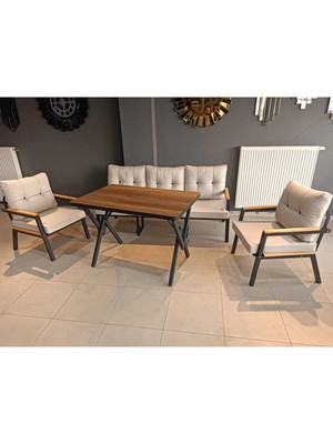 Serdem-(Ester)-3+1+1+Masa Bahçe Balkon Mobilyası Koltuk Krem