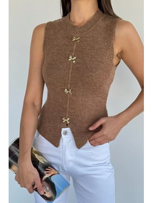 Kadın Gold Düğme Detaylı Triko Bluz P-00018640