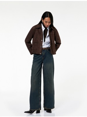 Düşük Bel Düz Paça Pamuklu Straight Yıkamalı Bol Jean Pantolon - Loose Straight Fit Jean