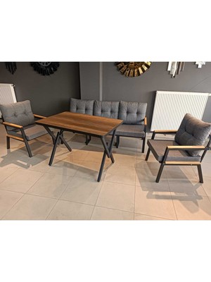 Serdem-(Ester)-3+1+1+Masa Bahçe Balkon Mobilyası Koltuk Gri