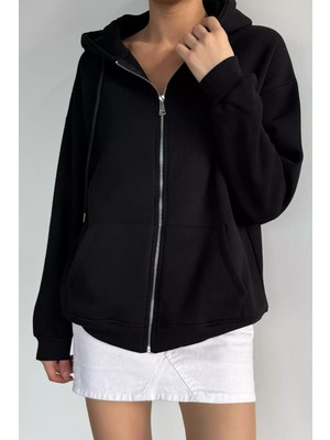 Kadın Üç Iplik Şardonlu Cepli Ön Fermuarlı Sweatshirt P-00018597