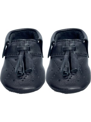 Evokids Hakiki Deri Parlak Siyah  Bebek Patiği