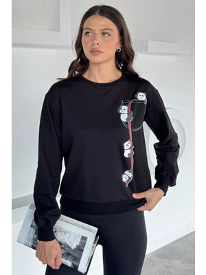 Kadın Ön Baskılı Bisiklet Yaka Sweatshirt P-00018479