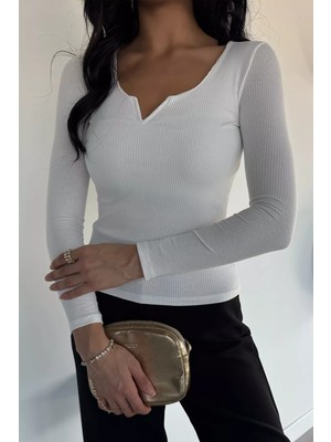 Kadın Likralı V Yaka Detaylı Bluz P-00018508