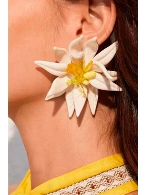 Beyaz Çiçek Küpe - Beyaz