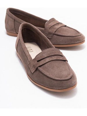 Luvi F02 Vizon Süet Hakiki Deri Kadın Loafer Ayakkabı