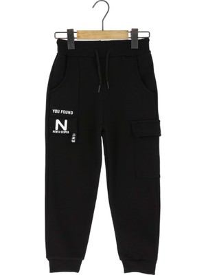 You Found Baskılı Cepli Üç Iplik Şardonlu Eşofman Alt - Siyah - 4 Yaş Siyah